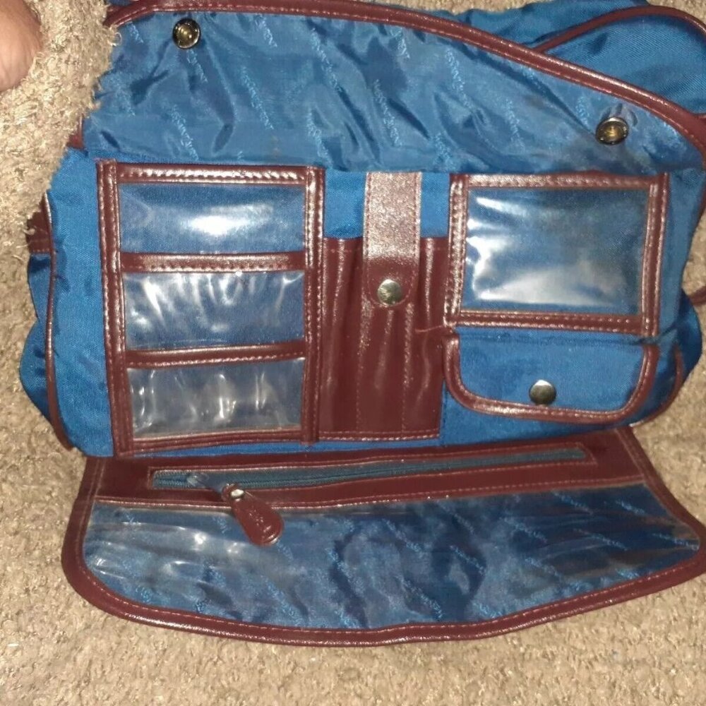 Vintage YVES SAINT LAURENT Travel Bag/Organizer-Men-Blue/Brown-Excellent - Picture 8 of 11